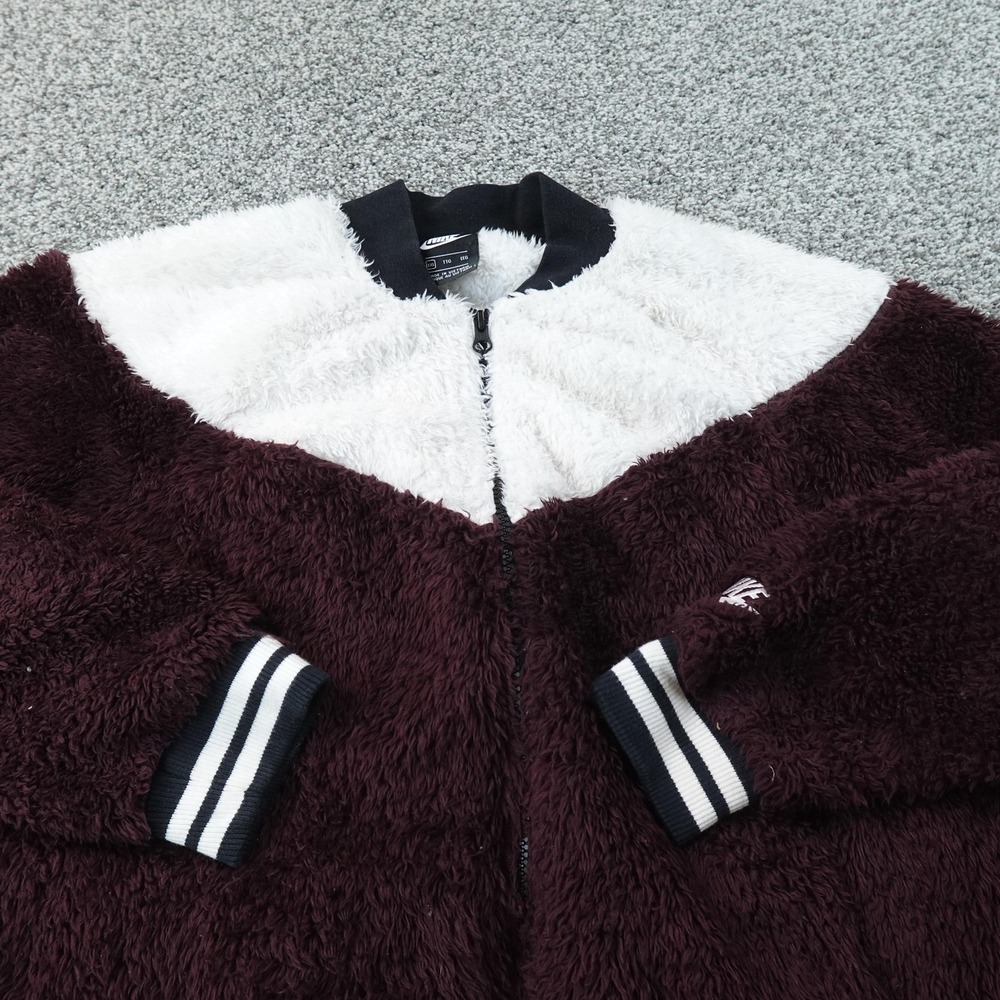Nike Jacket Womens 2XL Red White Sherpa Fleece Varsity Bomber Full Zip Coat Warm